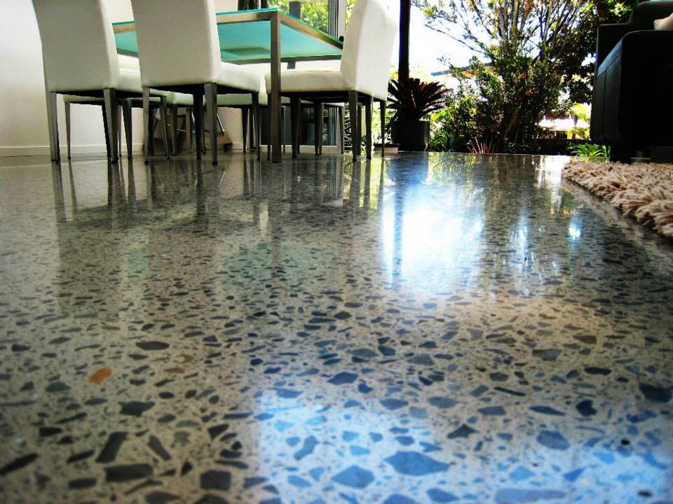 polished white concrete floor
